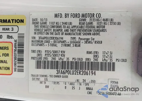 2014 Ford Fusion Hybrid Se from USA, damaged, VIN 3FA6P0LU2ER206194